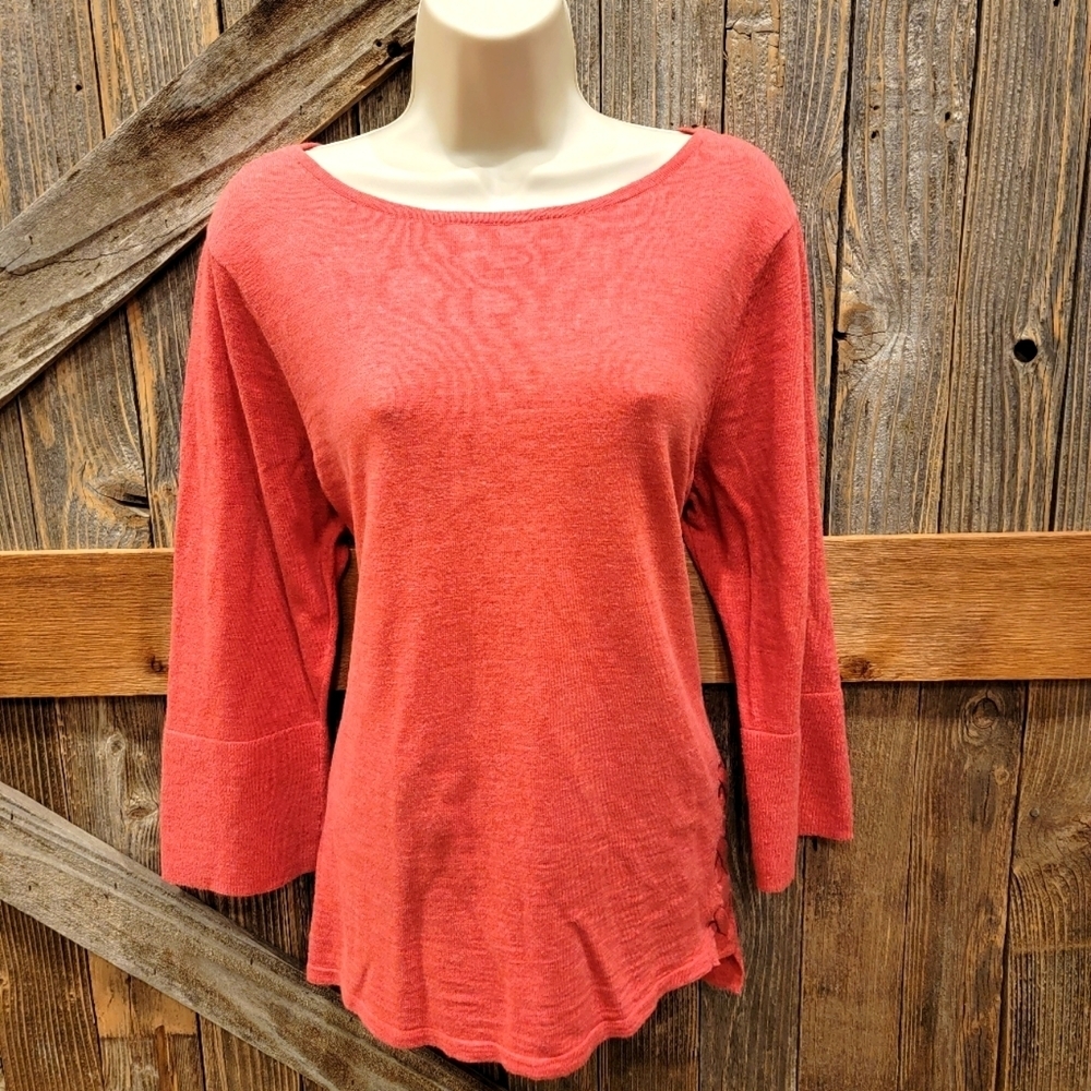 J Jill Long Sleeve Side Tie detail Tunic Blouse career casual coral large L